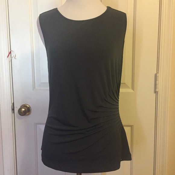 NWT! Calvin Klein Grey Cinch-Waist / Rouched Blouse (S) - Picture 2 of 4